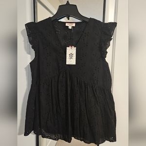 NWT black eyelet top
